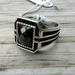 Genuine Black Onyx Mens Gemstone Sterling Ring